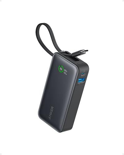 Anker Nano Power Bank, Carregador Portátil de 10.000 mAh com Cabo USB-C Integrado, Saída Máxima de 30W, para iPhone 17/iPhone 16/Série 15, MacBook, AirPods e Mais, Preto