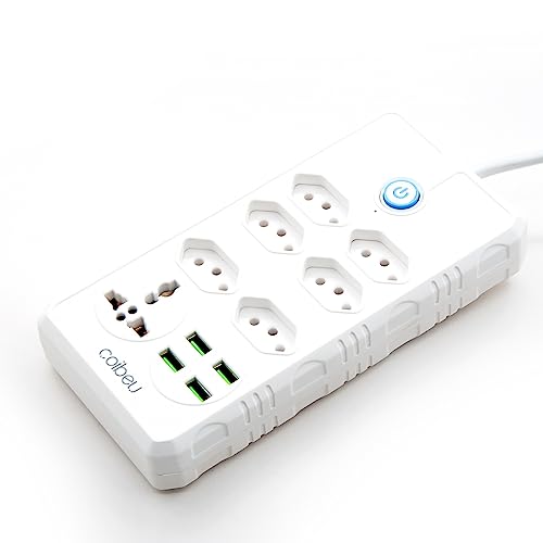 Extensão Tomada, Régua Tomada, Régua de Energia, 6 Tomadas, 4 Interfaces USB, 1 Tomada Universal, Cabo de Alimentação de 5 metros, Suporte a Tensão de 110-220V, Potência de 2500W, Branco