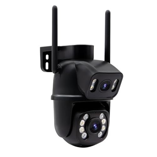 Câmera IP Sem Fio de Segurança Externa HD 3MP, Câmera de Visão Noturna Infravermelha WiFi, Dupla Lente Grande Angular, IP66 à Prova D'água e à Prova de Poeira, Chamada de Voz Bidirecional, Preto